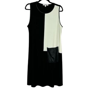 Sympli Classic Colourblock Sleeveless Vegan Leather Midi Dress Size 14 Black